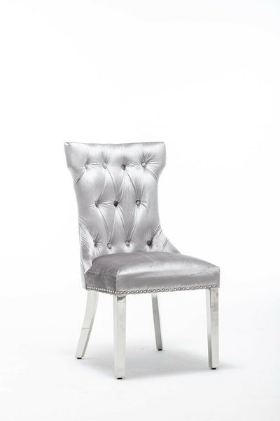 Dining Chairs in Luxury Light Grey Velvet Knocker Back - (Door Bell)