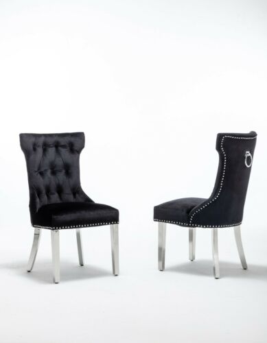 Dining Chairs in Luxury Black Velvet Knocker Back - (Door Bell)