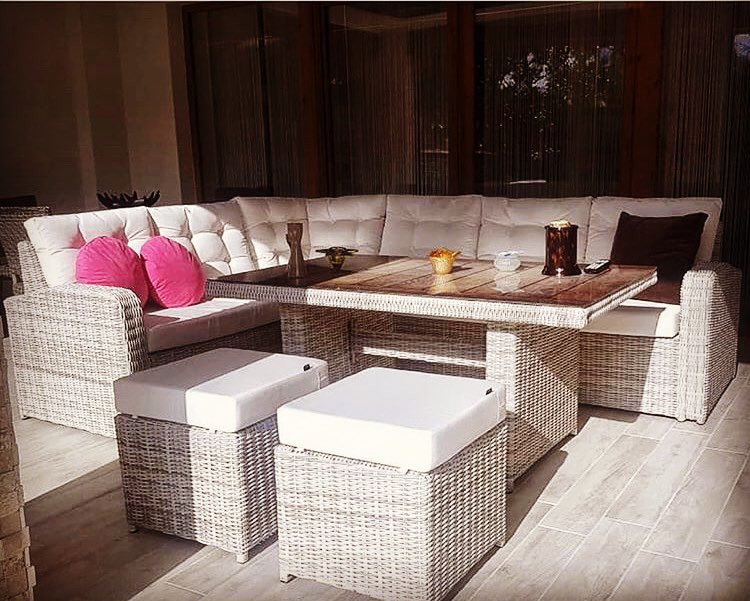 Ramada Rattan Corner Sofa Set + Natural Marble Top Coffee Table